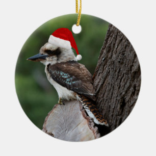 Décoration En Céramique Rire Kookaburra Oiseau Noël Rouge Chapeau de Père 