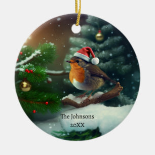 Décoration En Céramique Robin Père Noël mignonne avec texte personnalisé/s
