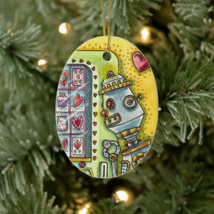 DÉCORATION EN CÉRAMIQUE ROBOT À LA RECHERCHE D'AMOUR, COEUR FOURNISSANT MA