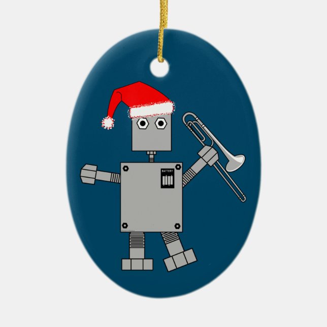Décoration En Céramique Robot Trombone Santa Hat (Devant)