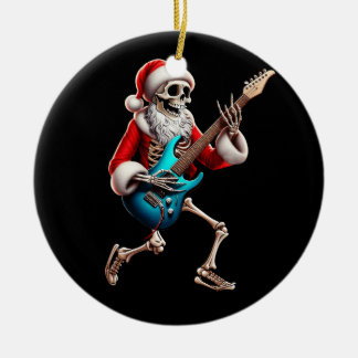 Décoration En Céramique Rocker Père Noël Skeleton Guitare Horreur Noël Roc