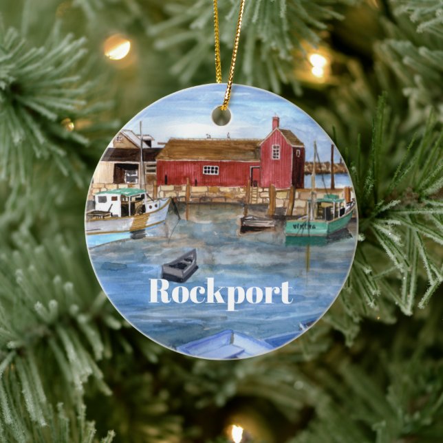 Décoration En Céramique Rockport Massachussetts Nouvelle-Angleterre peintu (Arbre)