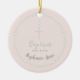 Décoration En Céramique Rosaire du Baptême sur rose