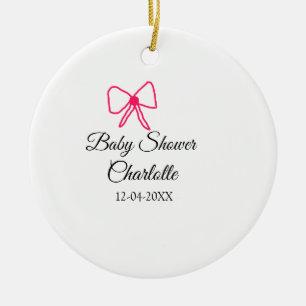 DÉCORATION EN CÉRAMIQUE ROSE BOW SIMPLE BABY SHOWER AJOUTER LE NOM DATE MI
