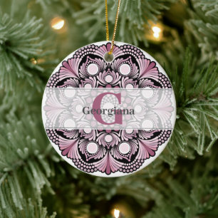Décoration En Céramique Rose Dusky Personnalisé Boho Floral Dot Mandala