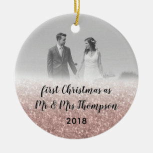 Décoration En Céramique Rose Gold First Christmas Mr & Mrs Couple Photo