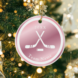 Décoration En Céramique Rose Gold Girls Ice Hockey Thème Nom et année Rose