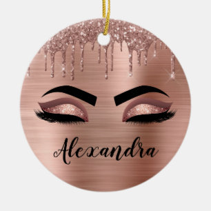 Décoration En Céramique Rose Gold Glitter Sparkle Eyelashes Monogram