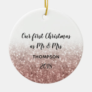 Décoration En Céramique Rose Gold Notre premier Noël M & Mme Couple