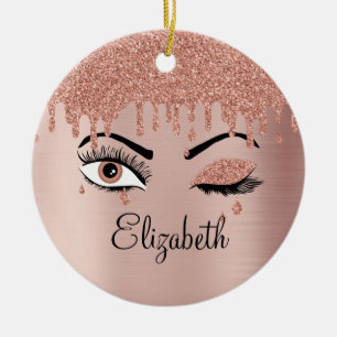 Décoration En Céramique Rose Pink Gold Eyelashes Dripping Glitter