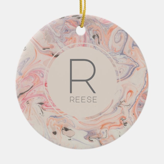 Décoration En Céramique Rose Rose Monogrammée moderne (Devant)