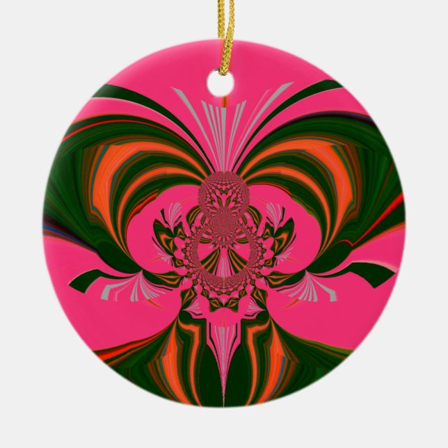 Décoration En Céramique Rose rouge or vert (Devant)