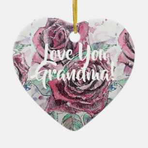 Décoration En Céramique Rose rouge rose Floral Love You Grand-mère Décorat