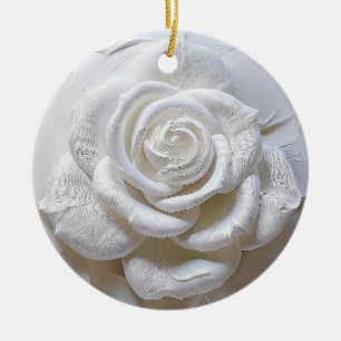 Décoration En Céramique Rose Sculptée - Blanc sur Blanc