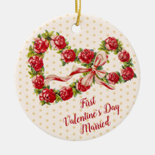 Décoration En Céramique Roses rouges Coeur floral Wreath Élégant mignon Vi