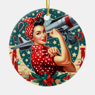 Décoration En Céramique Rosie le Riveter Pin-up Girl Christmas Ornament