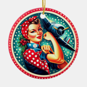Décoration En Céramique Rosie le Riveter Pin-up Girl Christmas Ornament