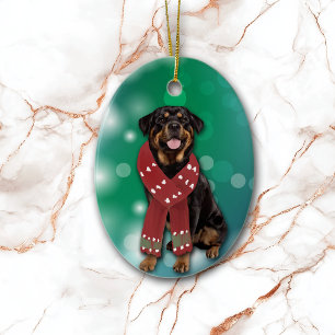 Décoration En Céramique Rottweiler Chien Bokeh Noël