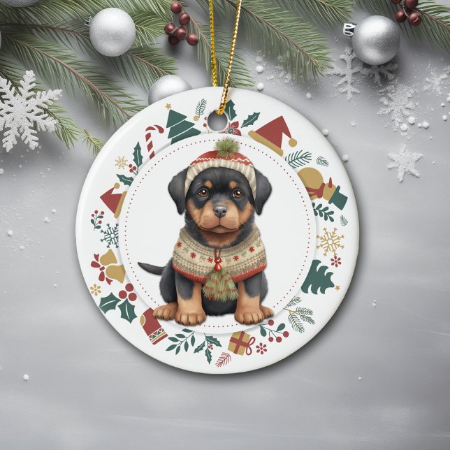 Décoration En Céramique Rottweiler Chiot en hiver Sweet Noël (Créateur téléchargé)