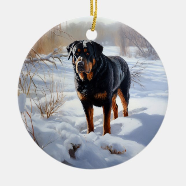 Décoration En Céramique Rottweiler Laisser neiger Noël (Devant)