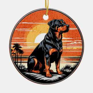 Décoration En Céramique Rottweiler Retro Sunset Dog Lover