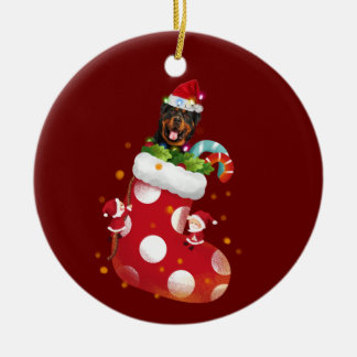 Décoration En Céramique Rottweilers avec Casquette Sock Noël
