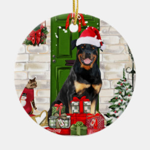 Décoration En Céramique Rotweiler Chien Noël