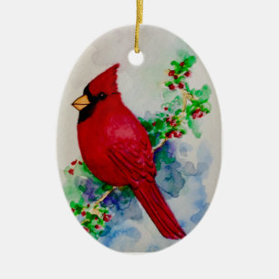 Décoration En Céramique Rouge cardinal Bird Watercolor Charming Sweet