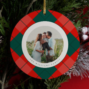 Décoration En Céramique Rouge et Vert Moderne Plaid Famille Photo Noël