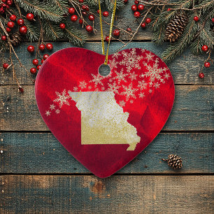 Décoration En Céramique Rouge Gold Snowflake Missouri Coeur