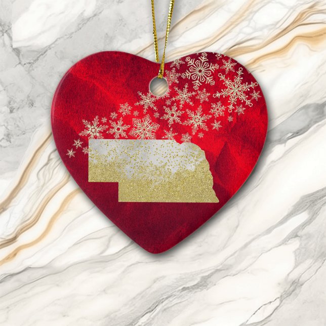 Décoration En Céramique Rouge Gold Snowflake Nebraska Coeur (Créateur téléchargé)