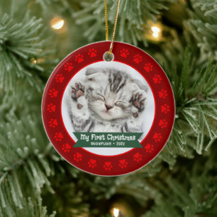 Décoration En Céramique Rouge Premier animal de compagnie de Noël Kitten P