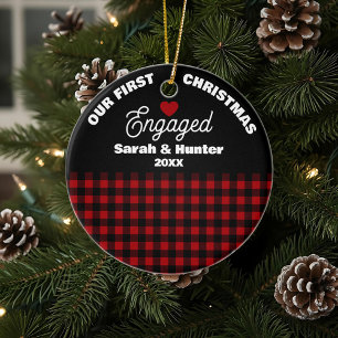 Décoration En Céramique Rouge rustique et noir plaqué Notre 1er Noël engag