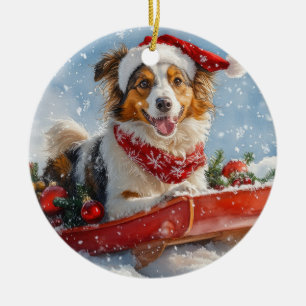 Décoration En Céramique Rough Collie Dog in Sledge Let Snow Christmas