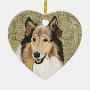 Décoration En Céramique Rough Collie, Long Haired Collie Portrait