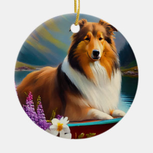 Décoration En Céramique Rough Collie sur une pagaie : Une aventure pittore