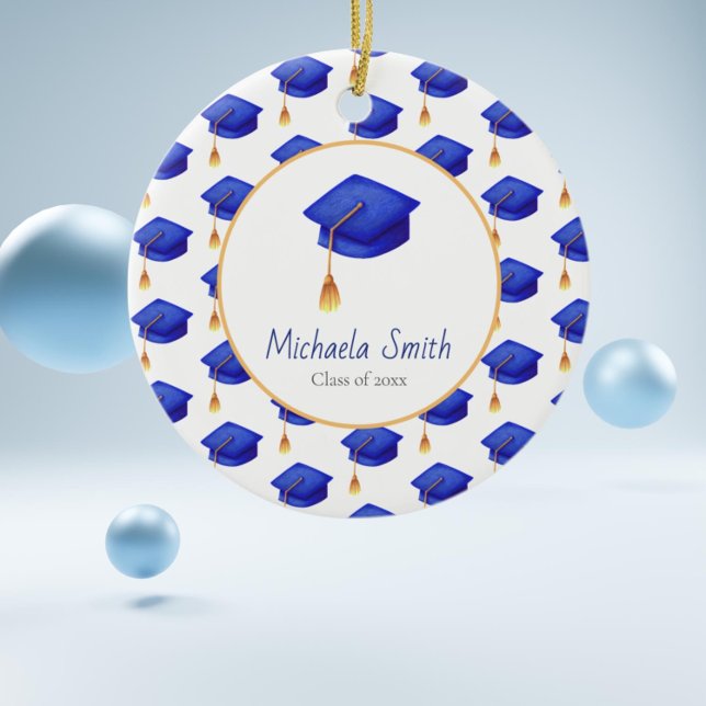 Décoration En Céramique Royal Blue High School Graduation Noël (Royal blue graduation cap class off christmas keepsake ornament)