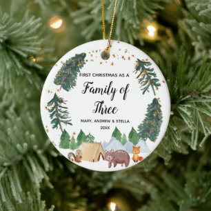 Décoration En Céramique Ruatic Woodland 1er Noël en famille de trois