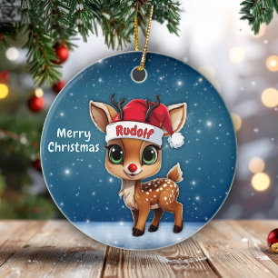 Décoration En Céramique Rudolf Renne, cerf à nez rouge avec bois 🦌🎄