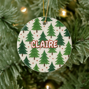 Décoration En Céramique Russe Aquarelle Vacances Rouge Vert Pinetrees