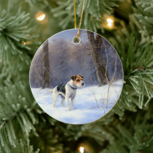 Décoration En Céramique Russell Terrier Laisser neiger Noël