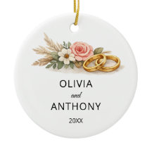 Rustic Boho Floral Pink Rose Wedding Name Ornament