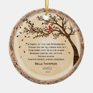 Décoration En Céramique Rustic Family Memorial Photo Tree Red Cardinal