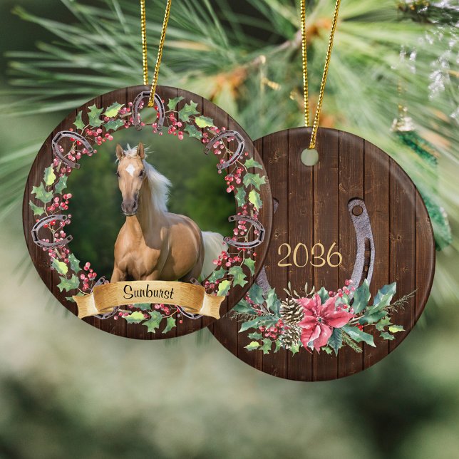 Décoration En Céramique Rustic Horse Photo Noël personnalisé (Créateur téléchargé)