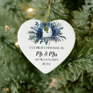 Décoration En Céramique Rustic Navy Blue Floral Roses Premier Noël