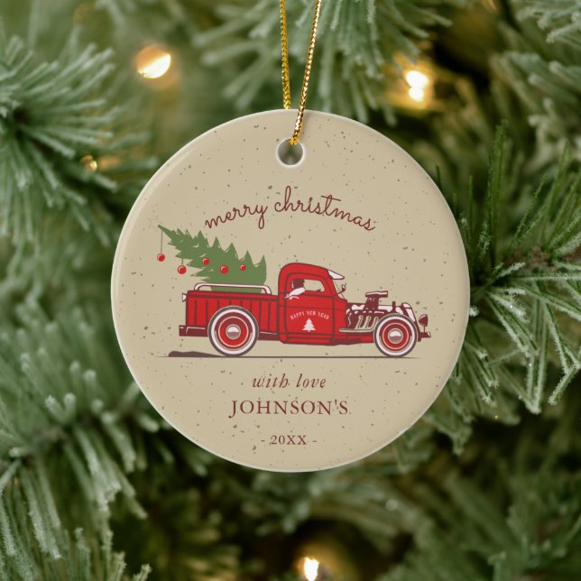 Décoration En Céramique Rustic Red Truck Tree Nom Photo (Arbre)