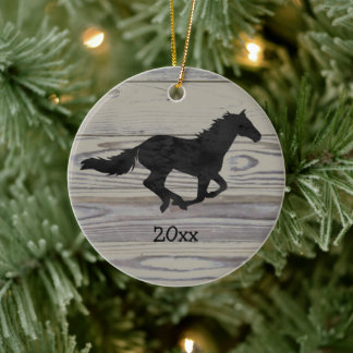 Décoration En Céramique Rustic Wood Galloping Horse Watercolor Silhouette