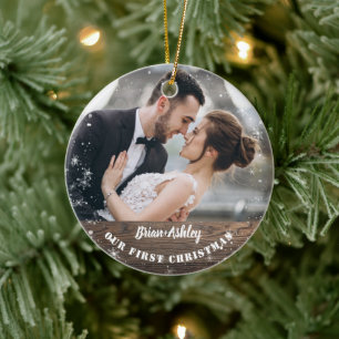 Décoration En Céramique Rustic Wood Notre premier Noël en tant que M. Mme
