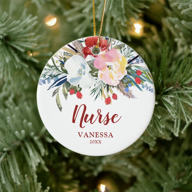 Décoration En Céramique Rustique aquarelle Floral Infirmière personnalisée (Arbre)