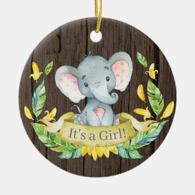 Décoration En Céramique Rustique fille éléphant Baby shower Jaune (Devant)
